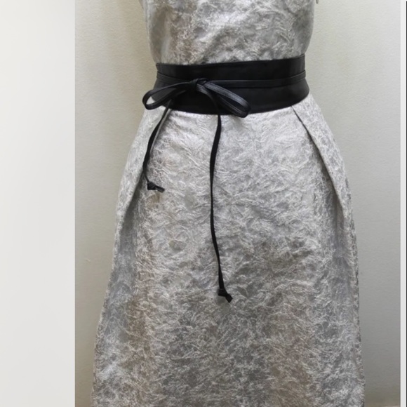 NWT Lord & Taylor Strapless Midi Dress Ball Prom Metallic Silver 6 Gown Jacquard - Picture 8 of 13